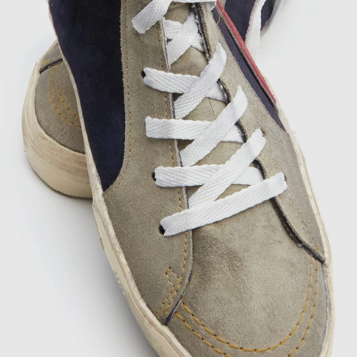 Golden Goose Slide Leather and Suede Sneaker Grey/ Black/ Red