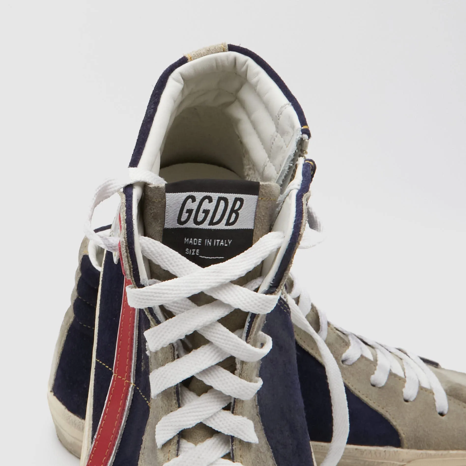 Golden Goose Slide Leather and Suede Sneaker Grey/ Black/ Red
