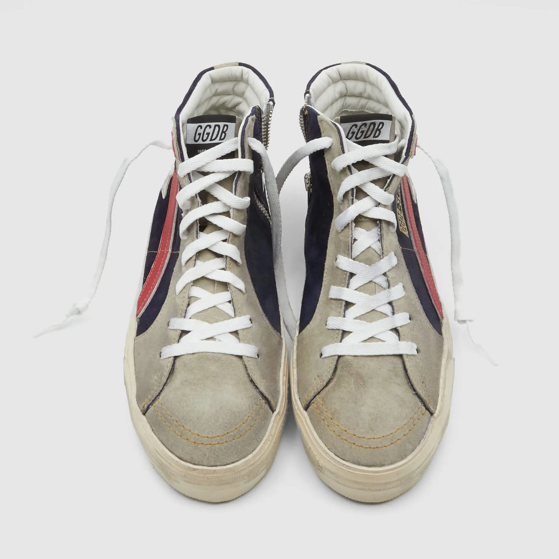 Golden Goose Slide Leather and Suede Sneaker Grey/ Black/ Red