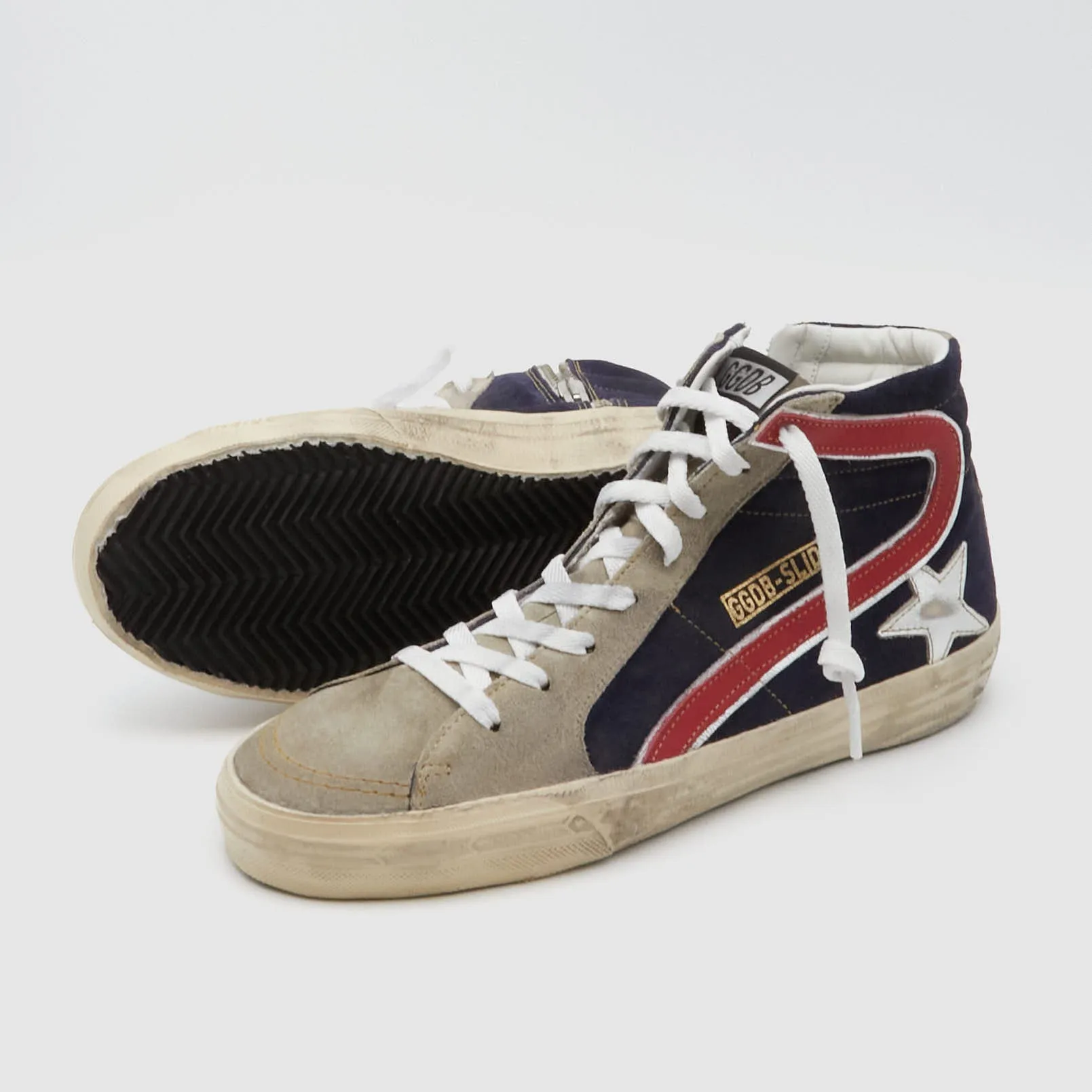 Golden Goose Slide Leather and Suede Sneaker Grey/ Black/ Red