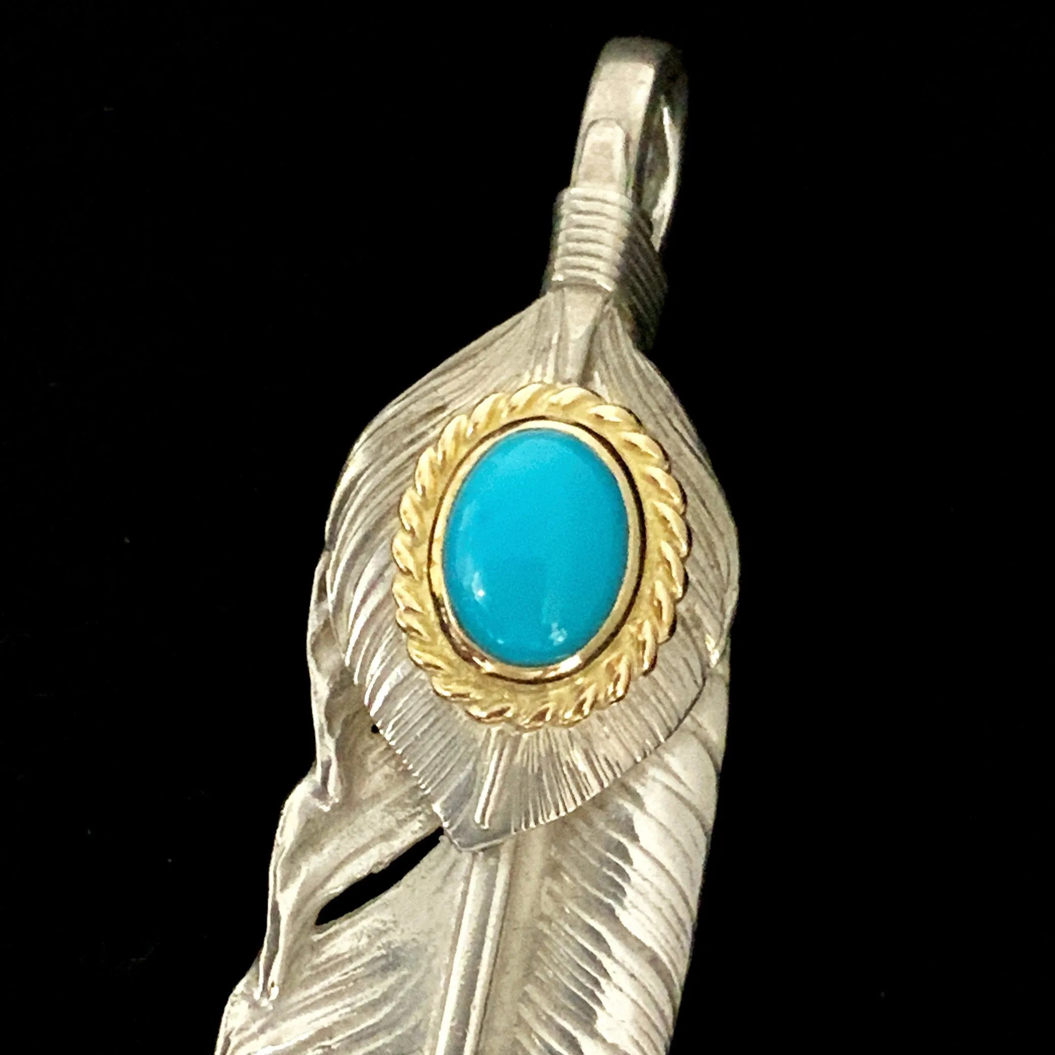 Goros Xl Turquoise Feather Silver Gold Rope - Facing Right