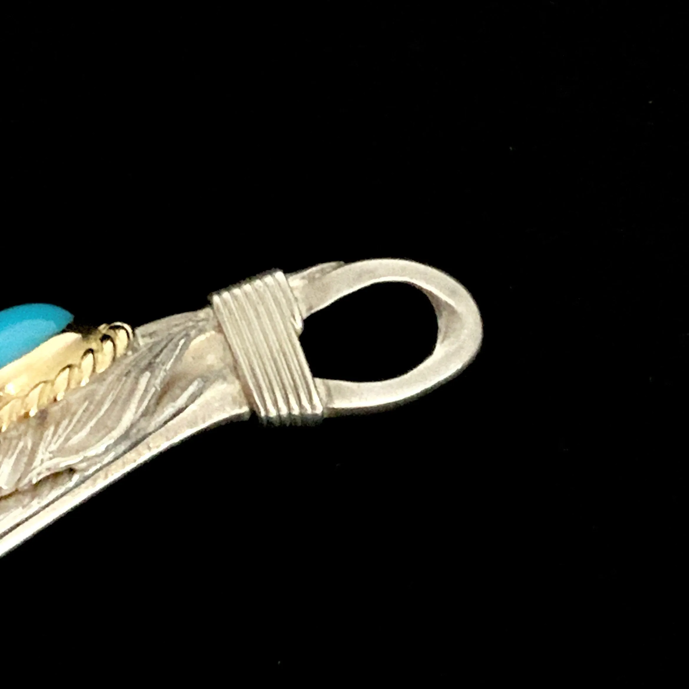 Goros Xl Turquoise Feather Silver Gold Rope - Facing Right