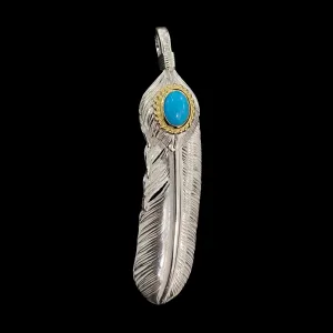 Goros Xl Turquoise Feather Silver Gold Rope - Facing Right