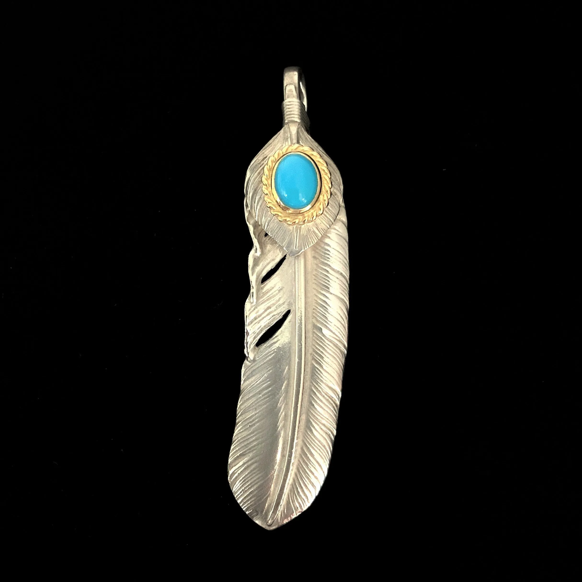 Goros Xl Turquoise Feather Silver Gold Rope - Facing Right