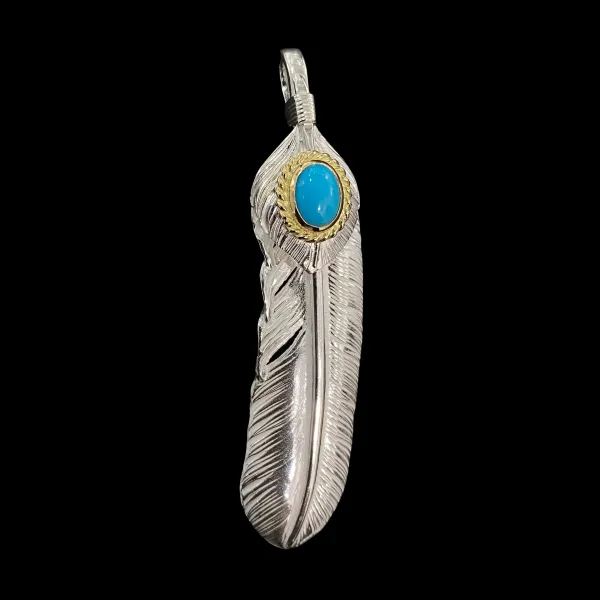 Goros Xl Turquoise Feather Silver Gold Rope - Facing Right