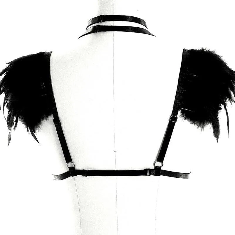 Handmade Classical Lace Bra with Feather Epaulettes Shoulder Wings Vintage Sheer Aristocrat Lady Dress