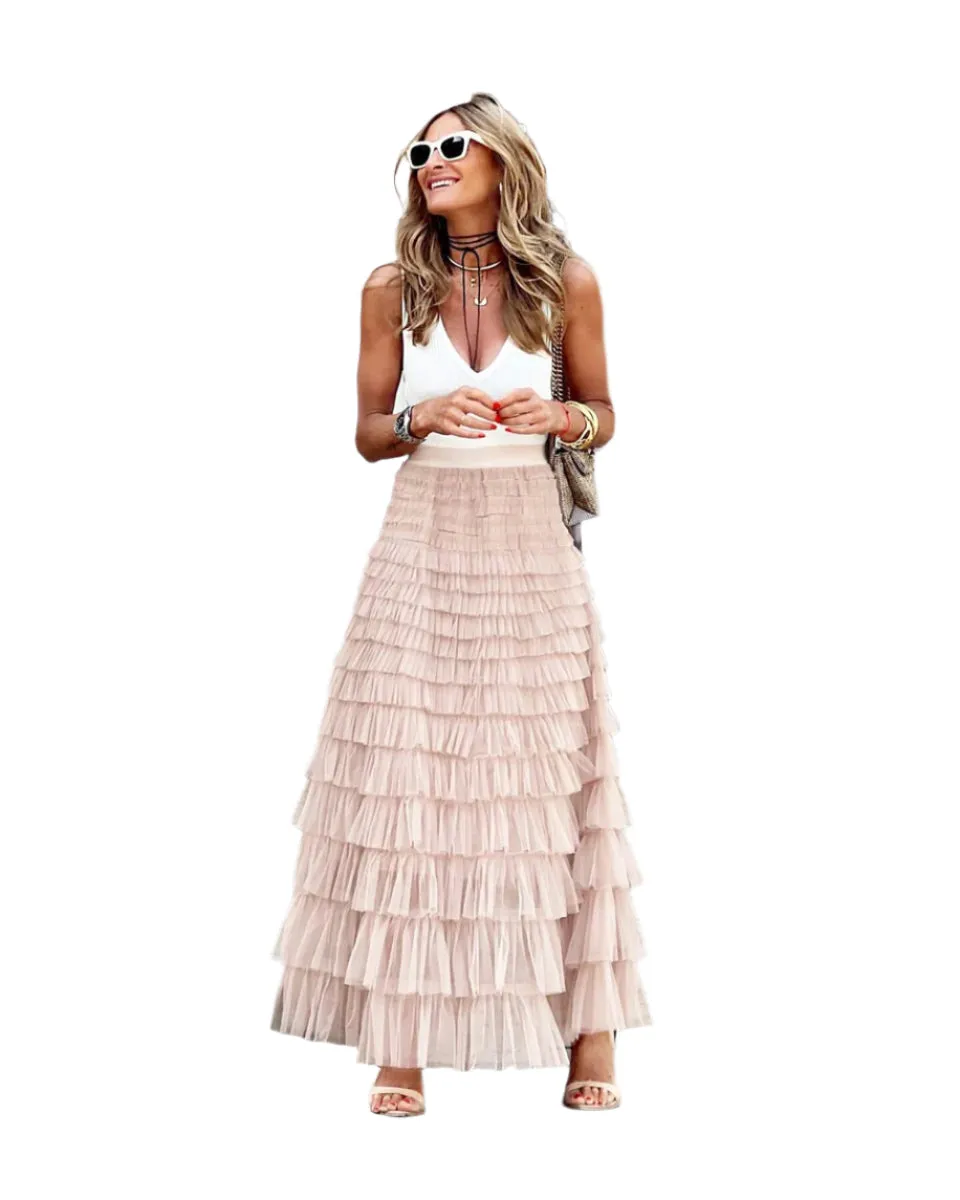 High Waist Ruffled Maxi Skirt