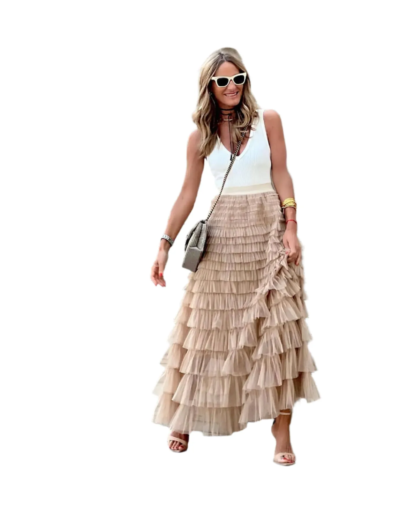 High Waist Ruffled Maxi Skirt
