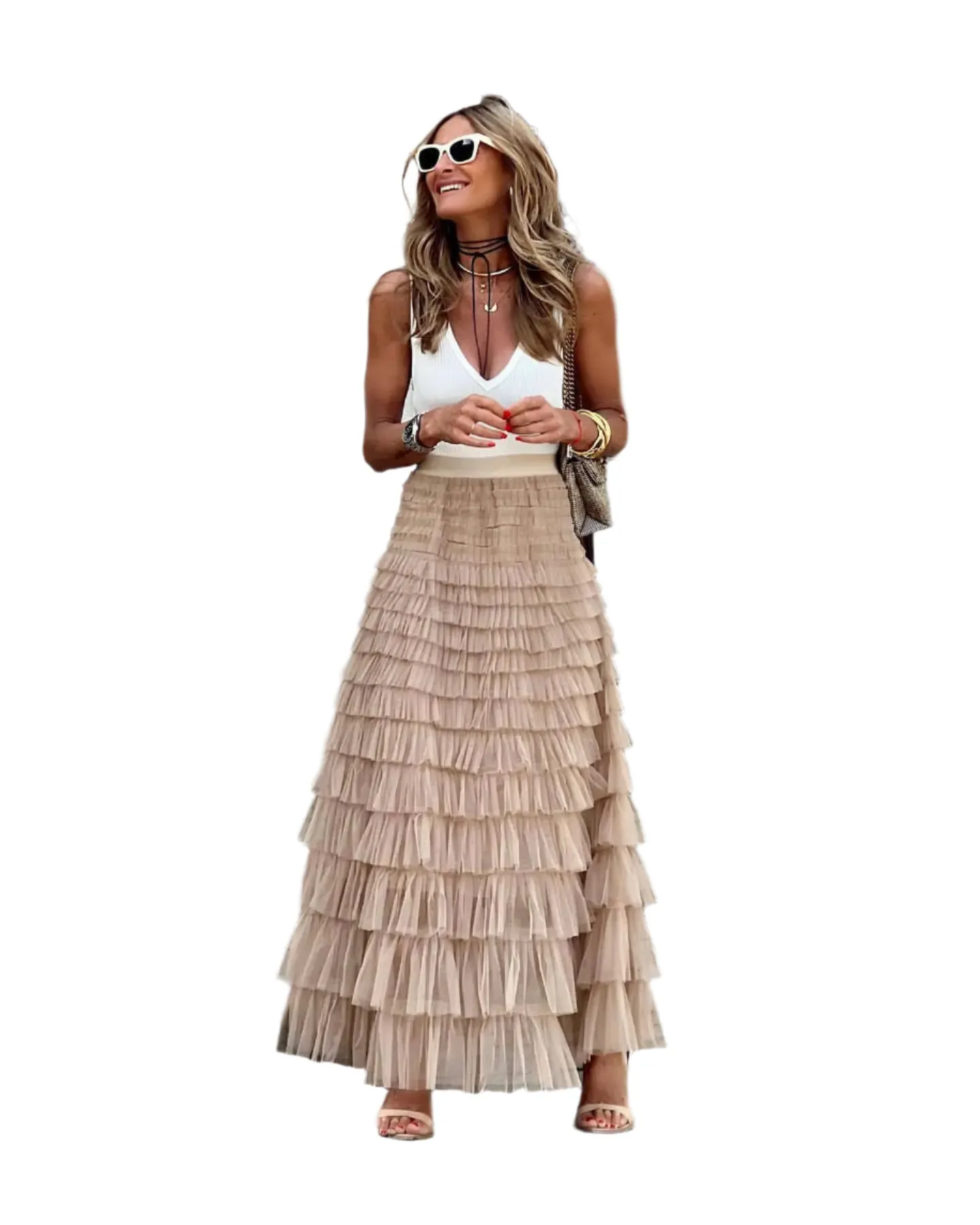 High Waist Ruffled Maxi Skirt