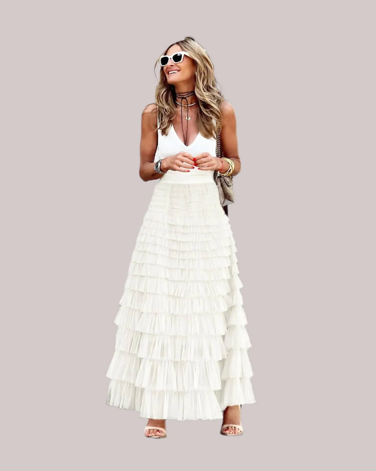 High Waist Ruffled Maxi Skirt