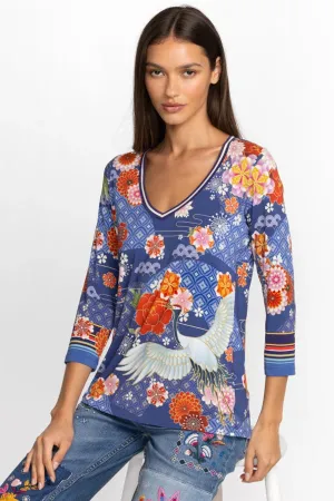 Johnny Was Pajaro Favorite 3/4 Sleeve V-Neck Tee