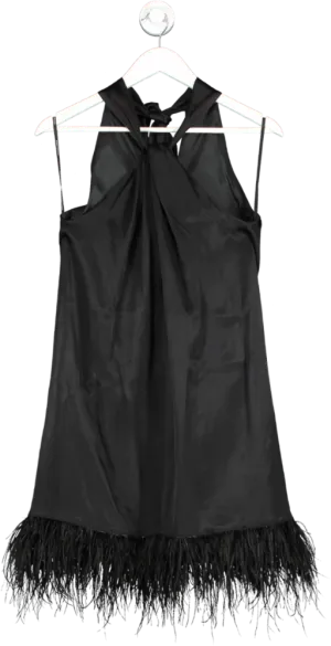 Karen Millen Black Satin Back Crepe Feather Halter Neck Dress UK 6