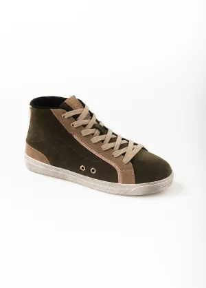 Khaki/beige lace-up sneakers