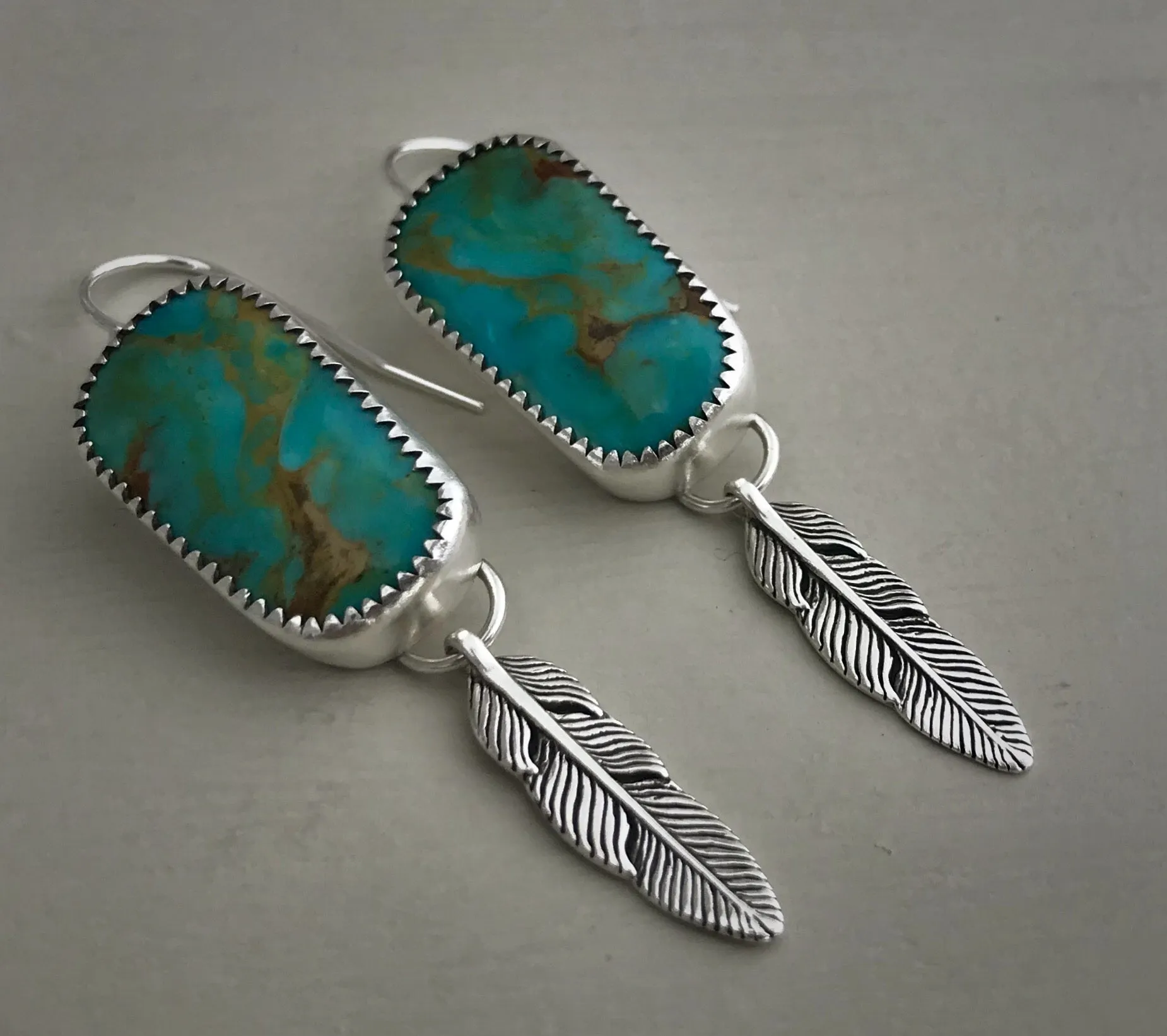Kingman Turquoise Feather Earrings