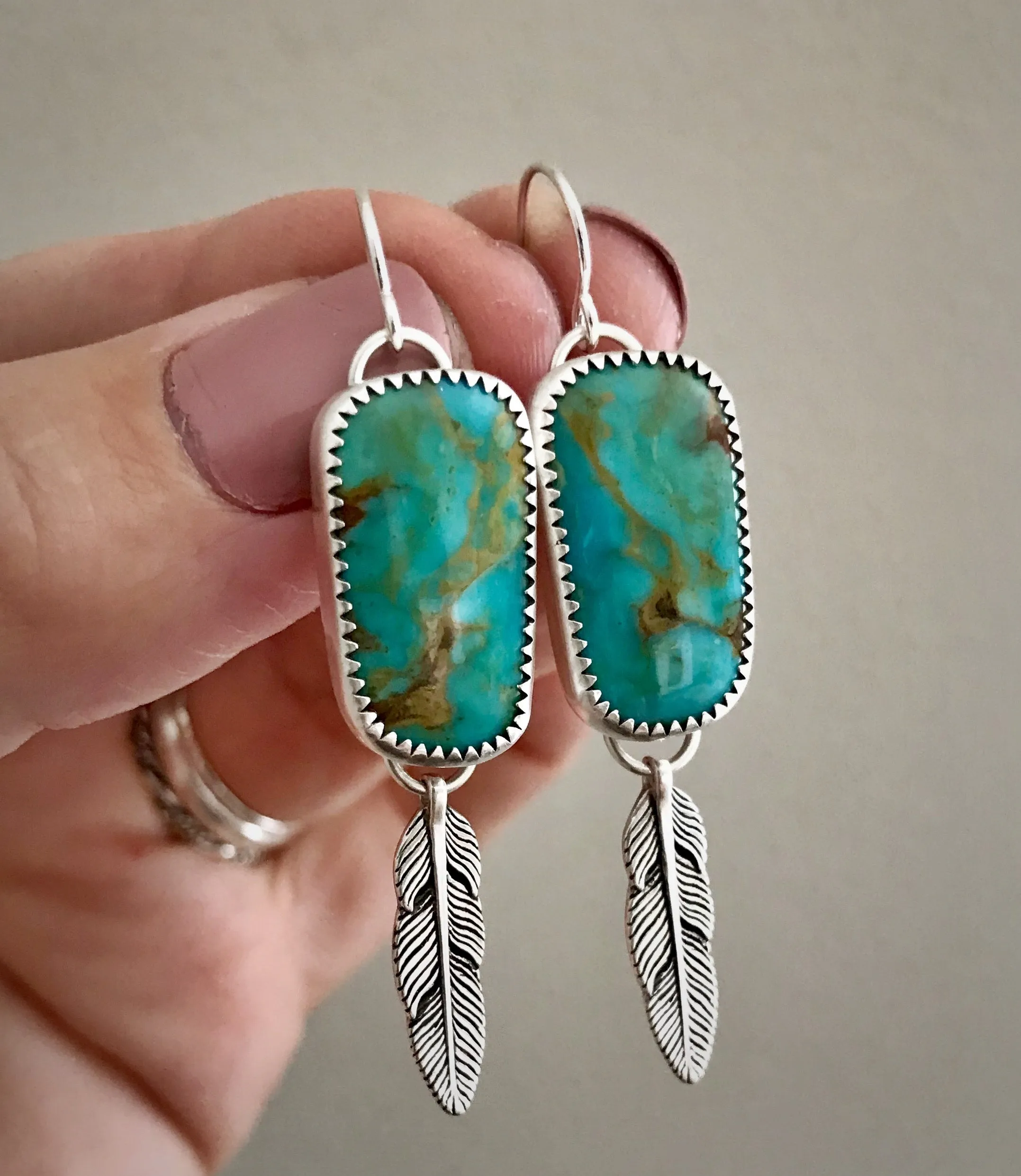 Kingman Turquoise Feather Earrings