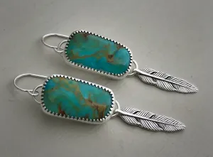 Kingman Turquoise Feather Earrings