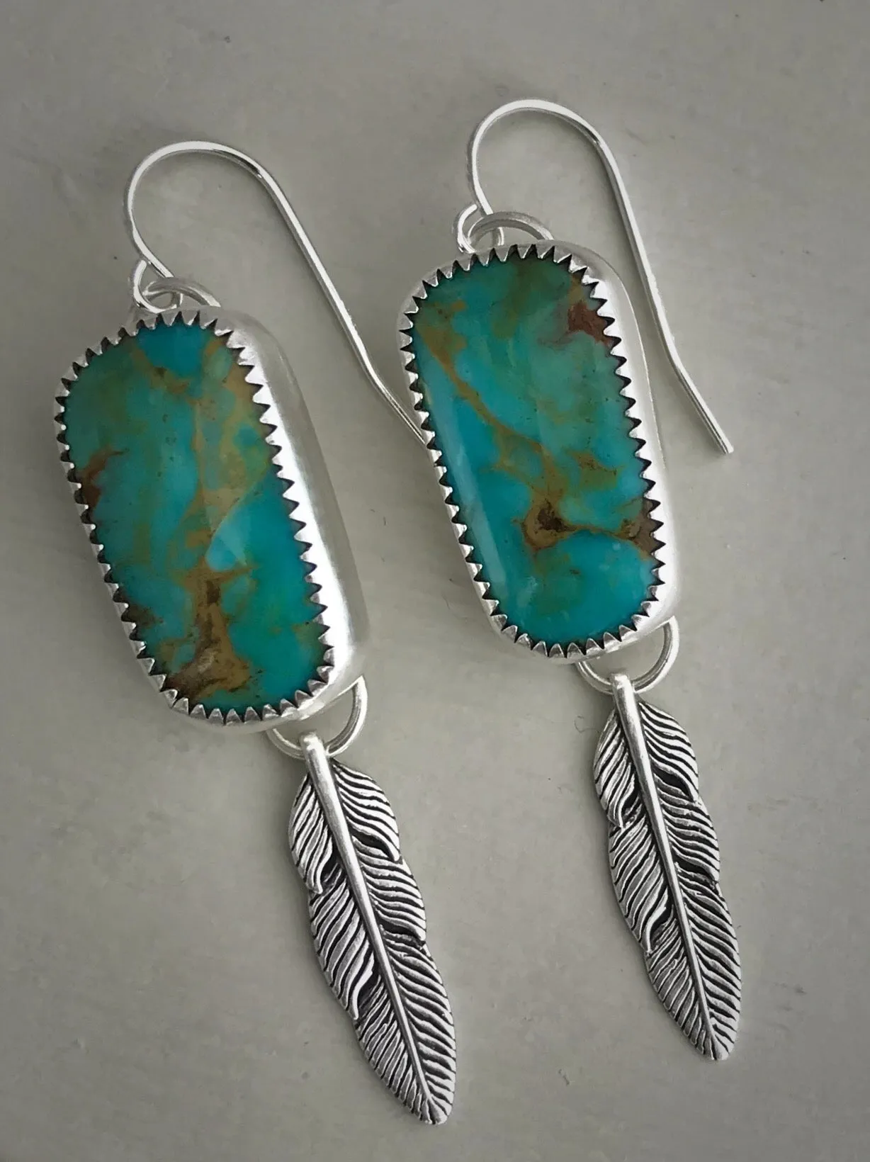 Kingman Turquoise Feather Earrings