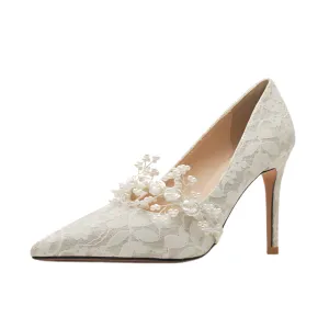 Lace Bloom Stiletto Wedding Heels