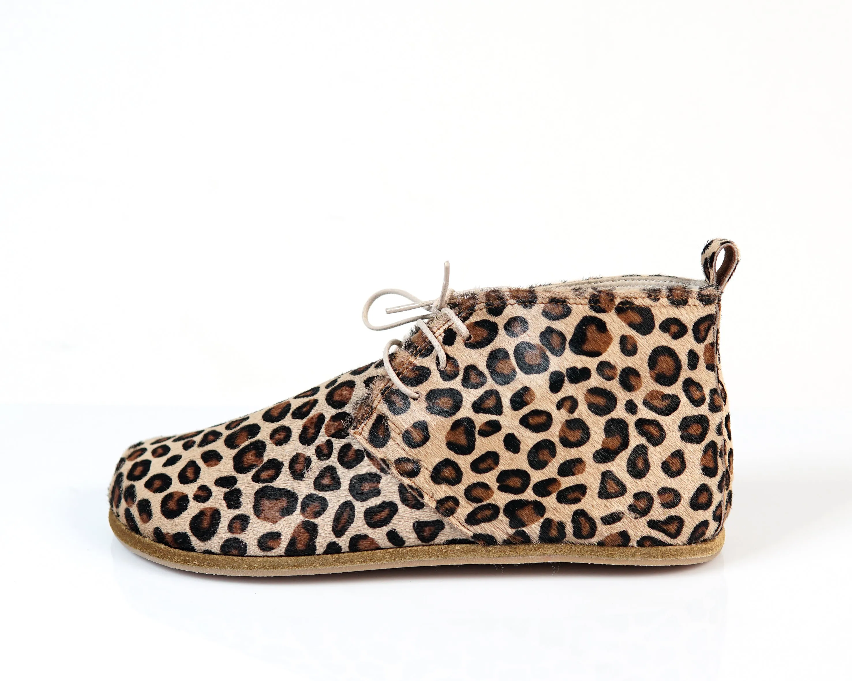 Leopard Ankle Boots Wide Barefoot Smooth Leather Handmade Shoes
