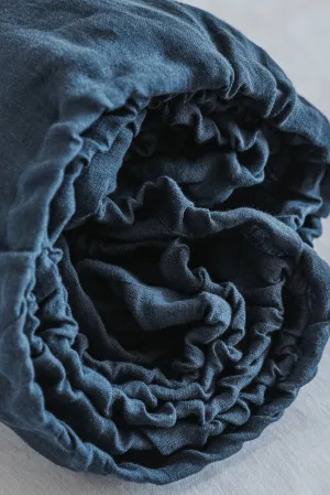 Linen fitted sheet - dark blue