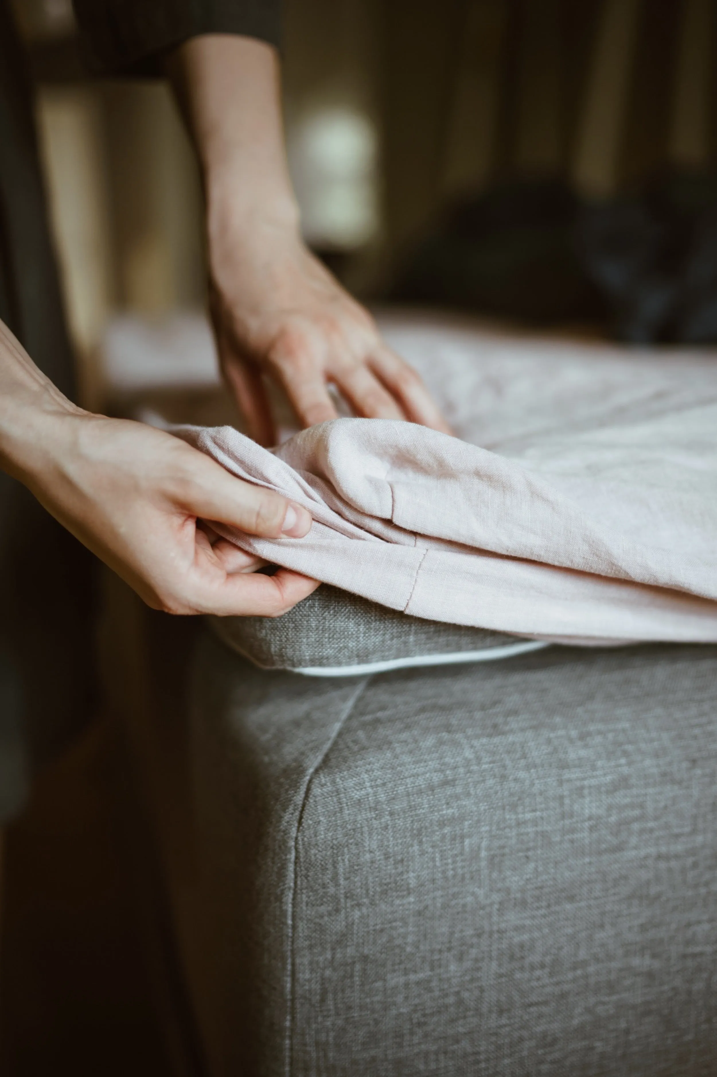 Linen fitted sheet - pink