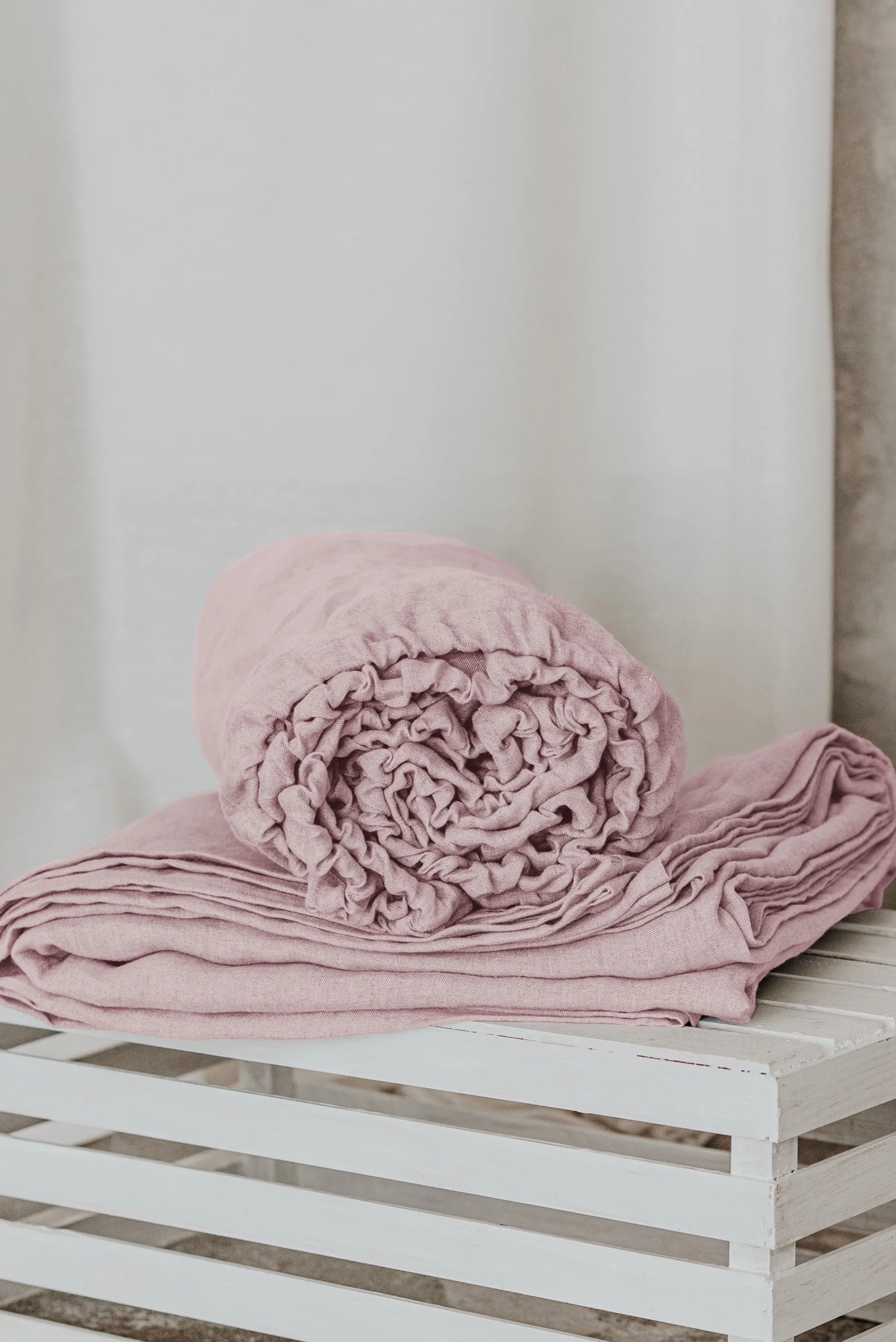 Linen fitted sheet - pink