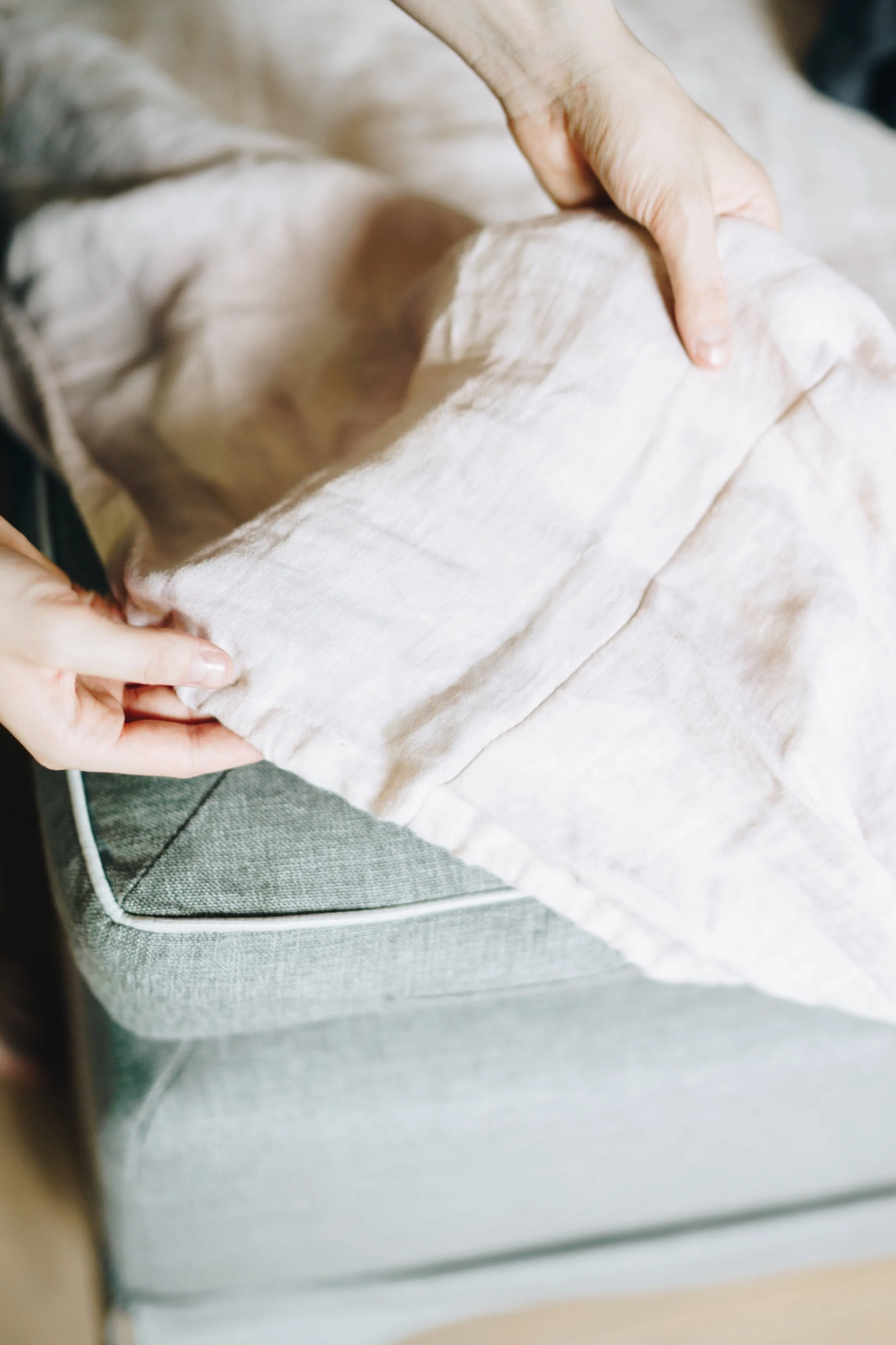 Linen fitted sheet - pink