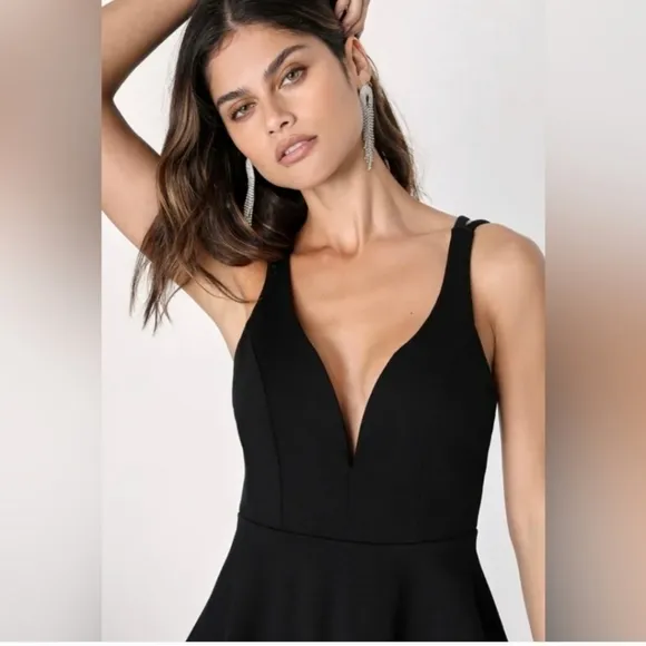Lulu's Love Galore Black Strappy Sleeveless Skater Dress