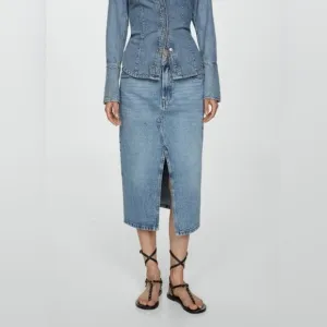 Many lightweight denim chambray midi skirt