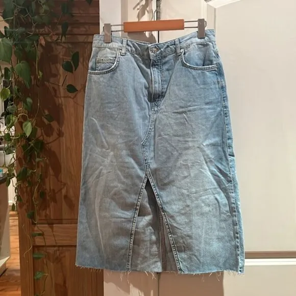 Many lightweight denim chambray midi skirt