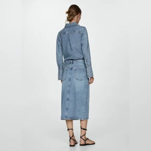 Many lightweight denim chambray midi skirt