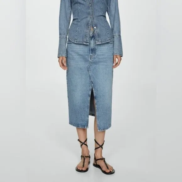 Many lightweight denim chambray midi skirt