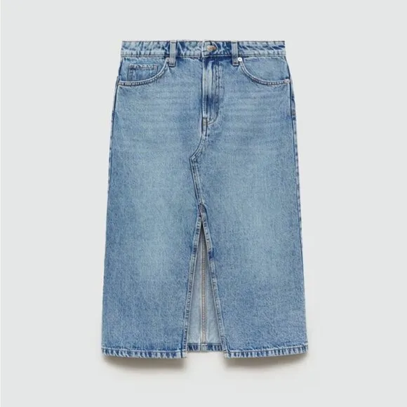 Many lightweight denim chambray midi skirt