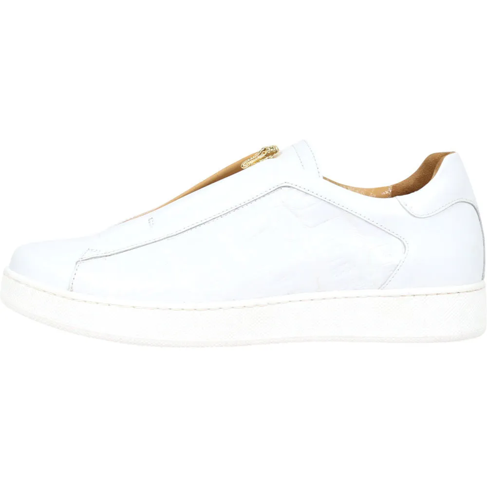 Mauri Regata Men's White Exotic Crocodile / Nappa Leather Slip-On Sneaker