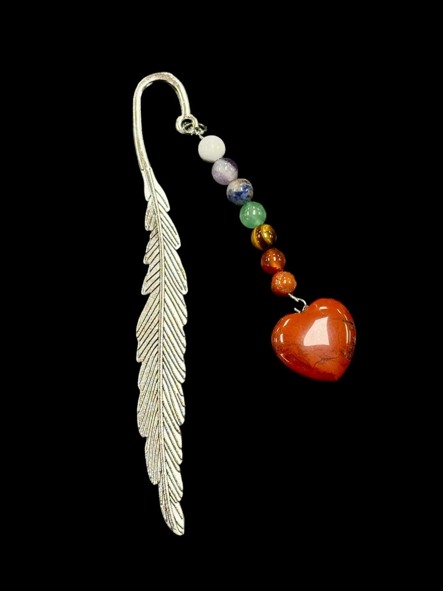 Metal Feather, Gemstone Heart & Chakra Stone Bookmark