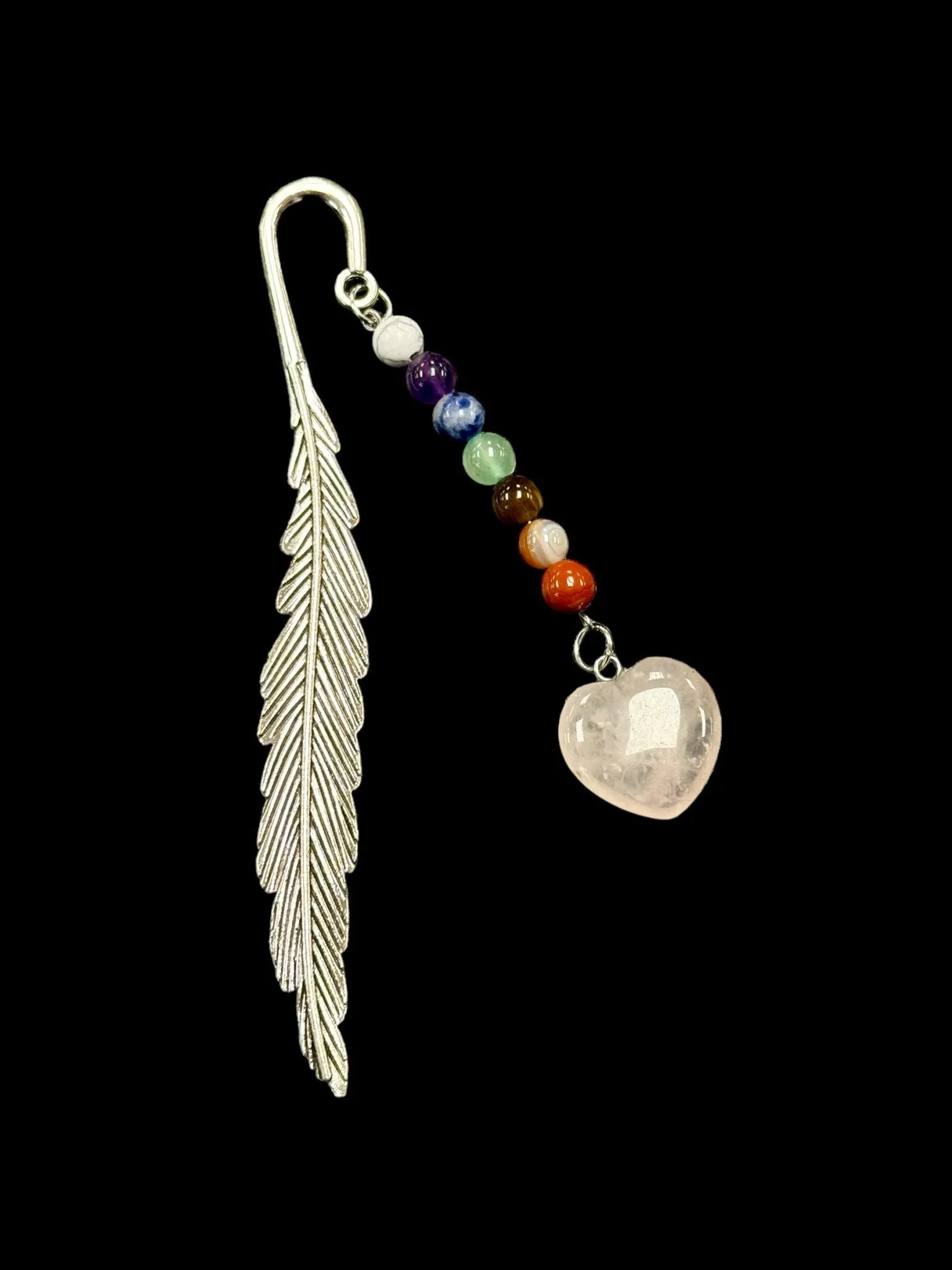 Metal Feather, Gemstone Heart & Chakra Stone Bookmark