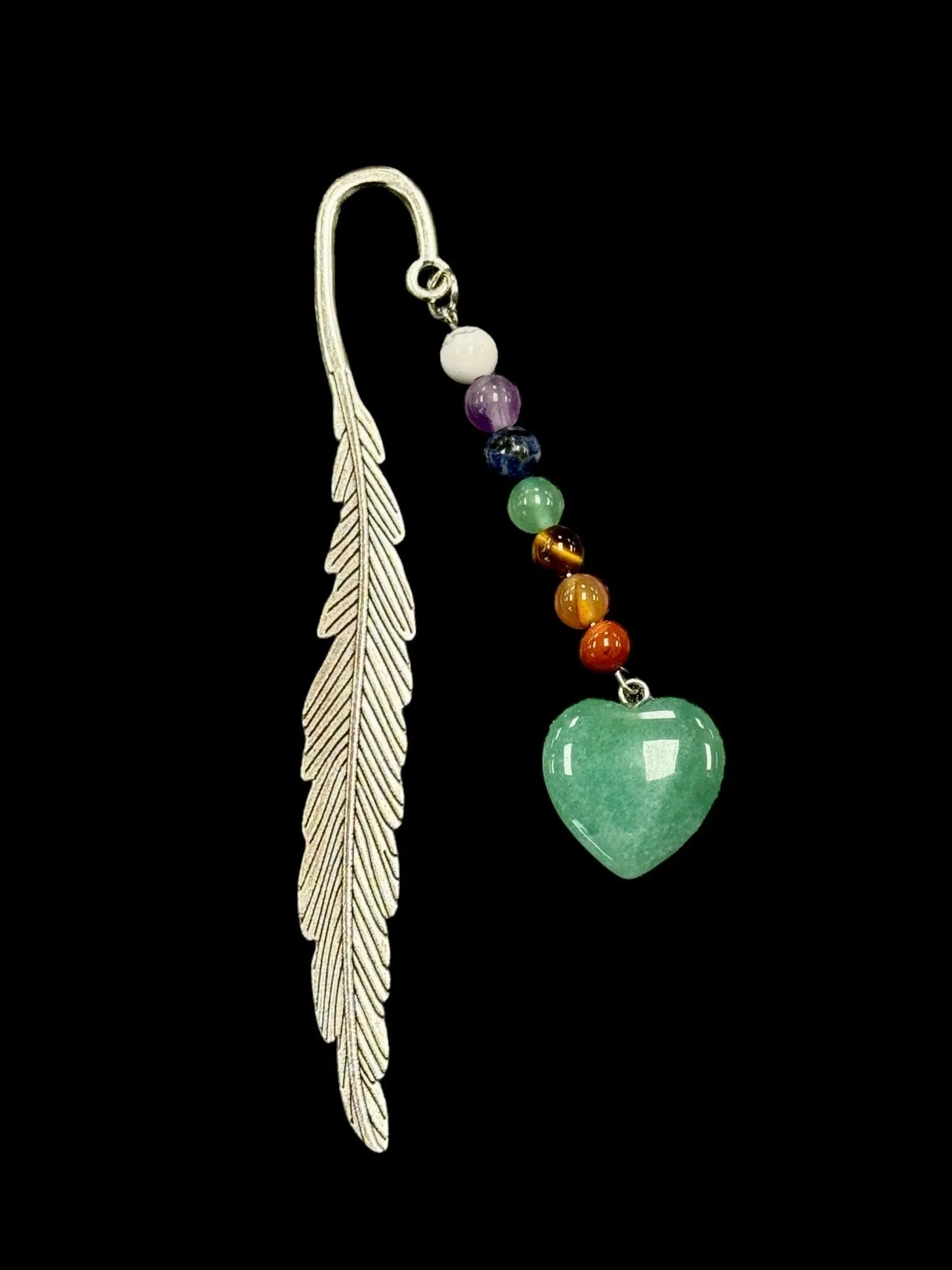 Metal Feather, Gemstone Heart & Chakra Stone Bookmark