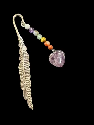 Metal Feather, Gemstone Heart & Chakra Stone Bookmark