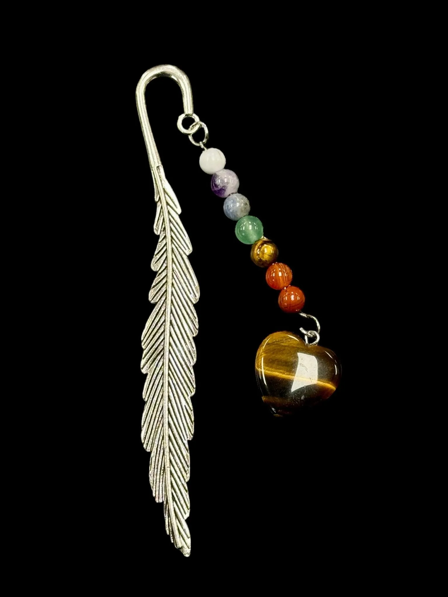 Metal Feather, Gemstone Heart & Chakra Stone Bookmark