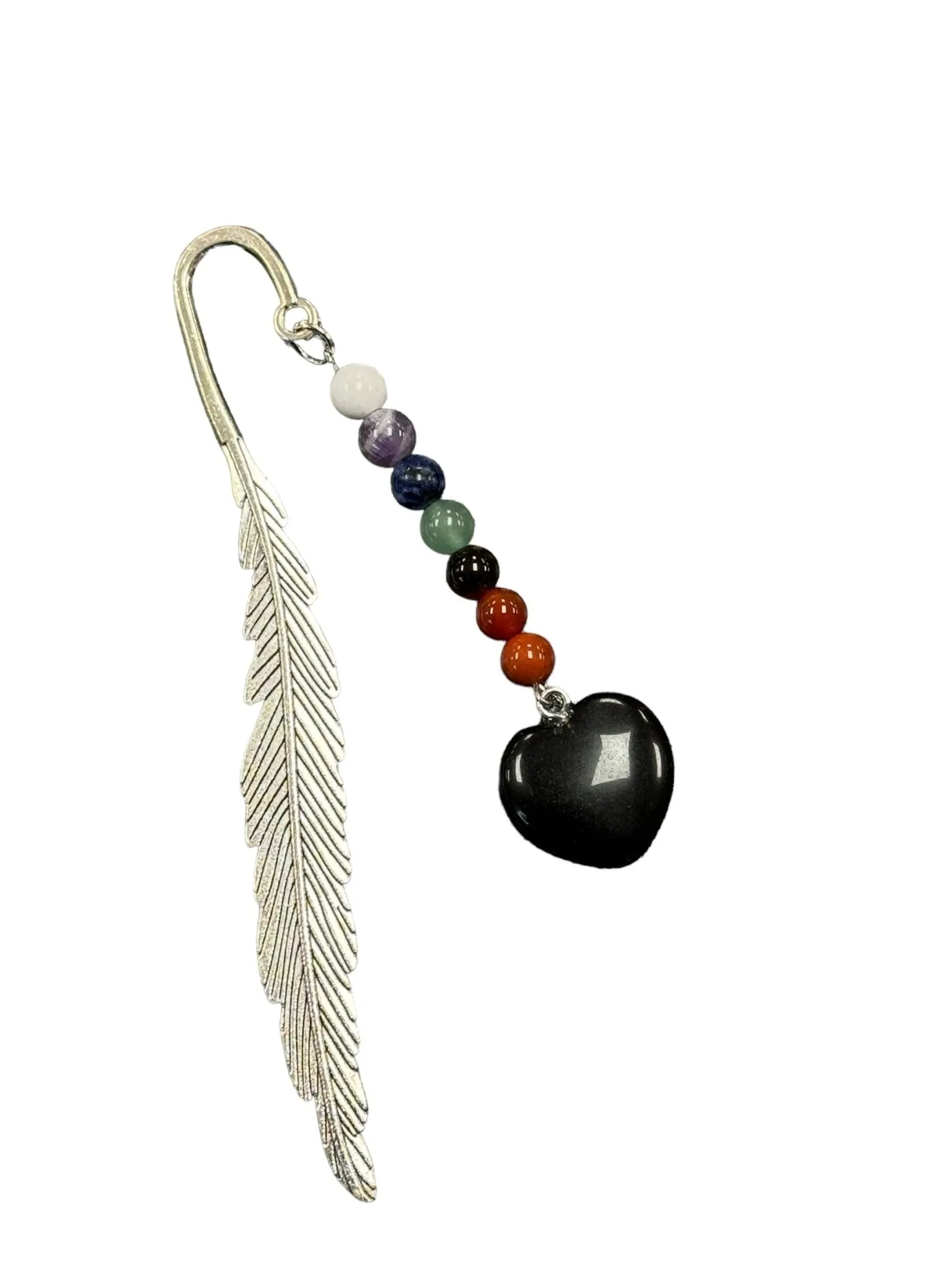 Metal Feather, Gemstone Heart & Chakra Stone Bookmark