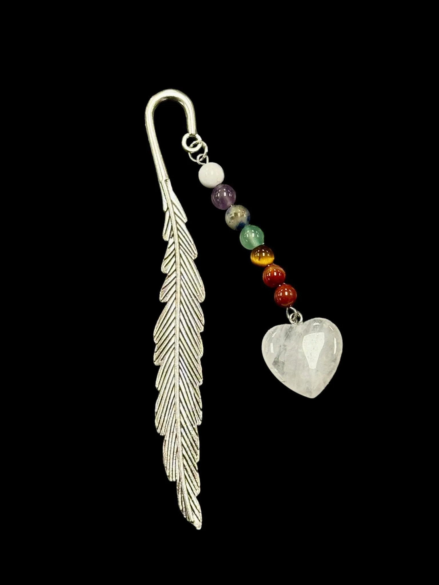Metal Feather, Gemstone Heart & Chakra Stone Bookmark