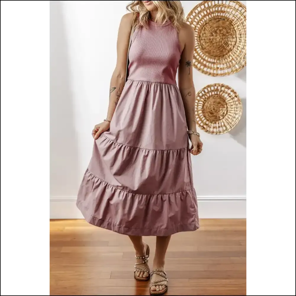 Myosotis Ribbed Vest Patchwork Tiered Midi Dress: Goddess  👑 (needful Things)