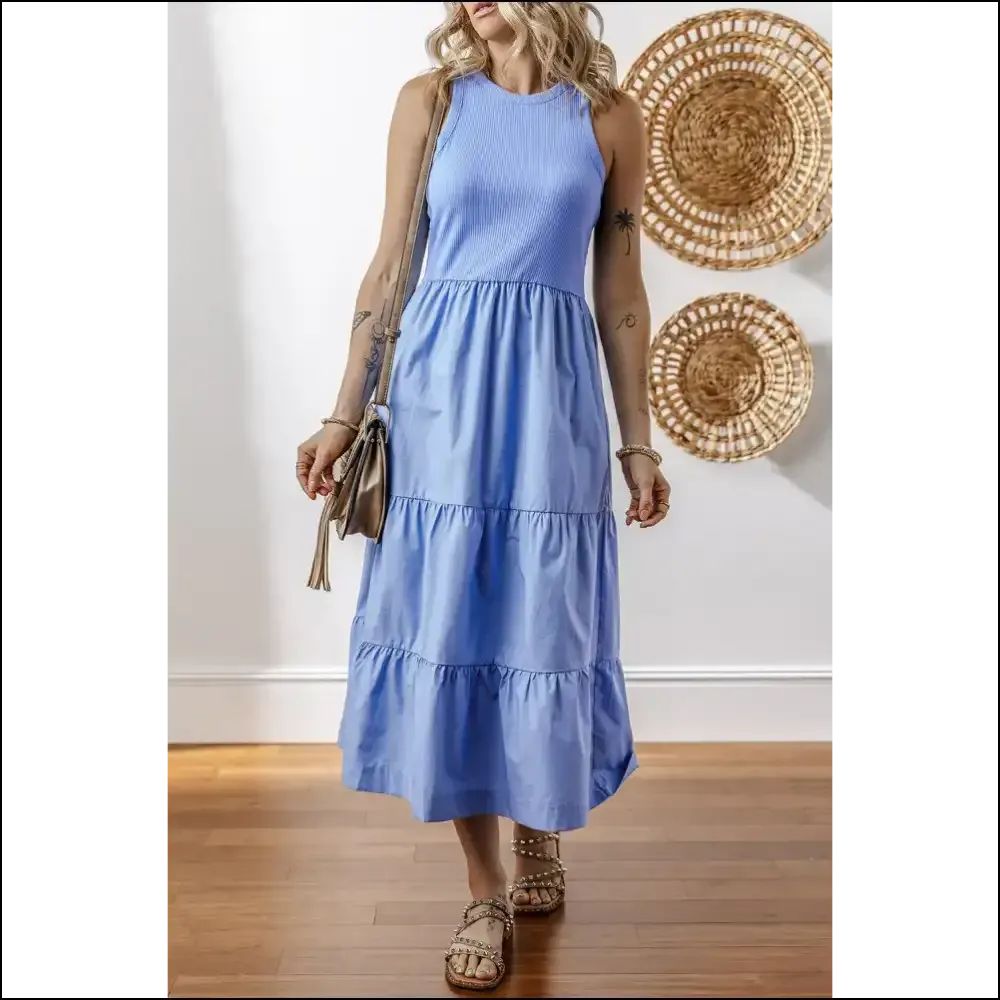 Myosotis Ribbed Vest Patchwork Tiered Midi Dress: Goddess  👑 (needful Things)