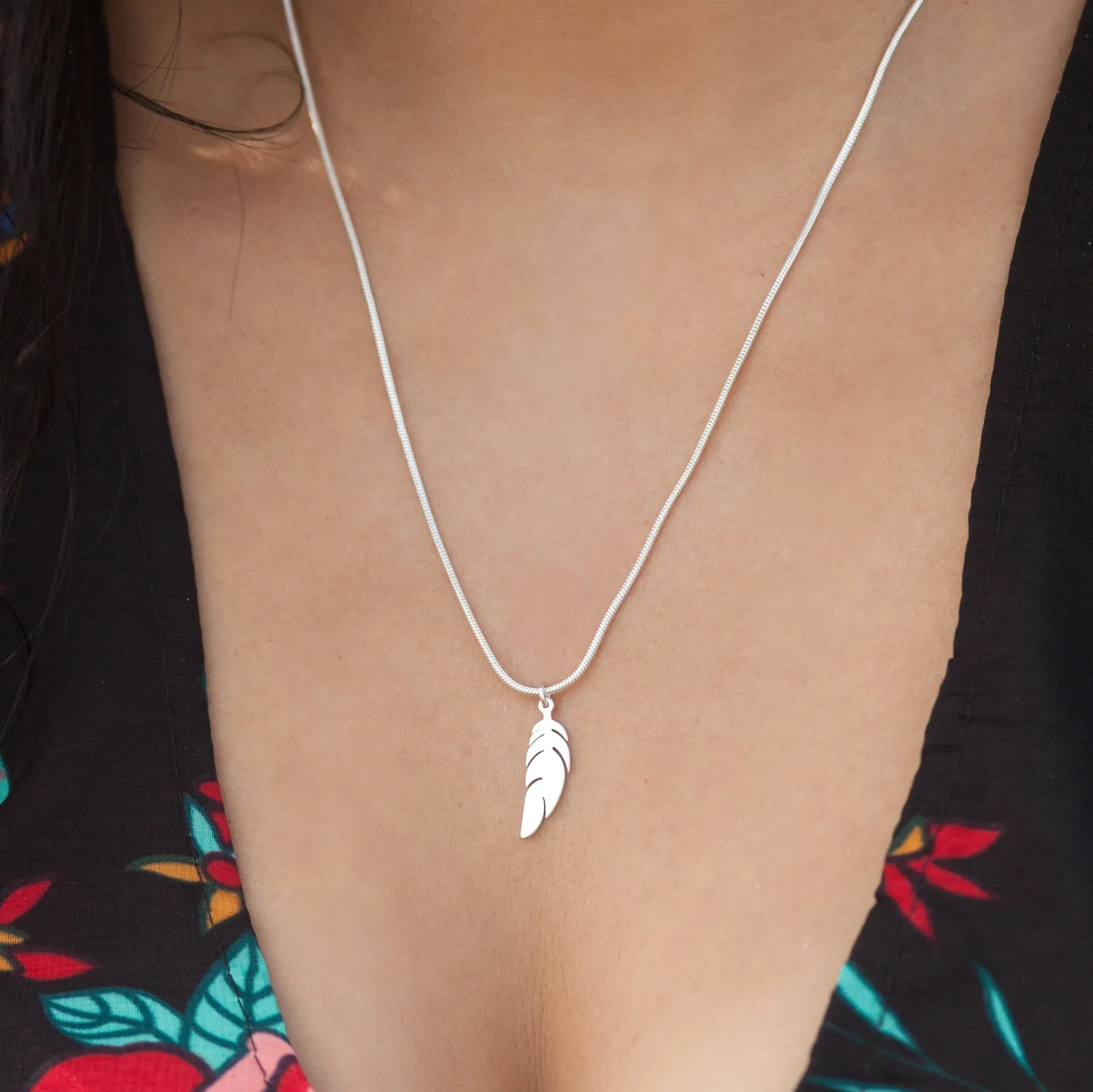 Necklace with Feather on Sterling Silver Chain