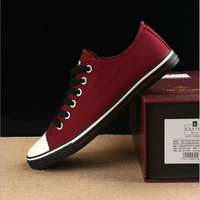 New fashion Boys casual flats shoes Men lace up walking shoes canvas shoes Male solid Black White Red sneakers shoes RTG5