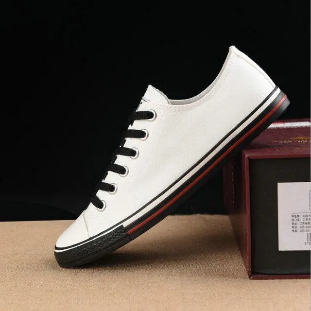 New fashion Boys casual flats shoes Men lace up walking shoes canvas shoes Male solid Black White Red sneakers shoes RTG5