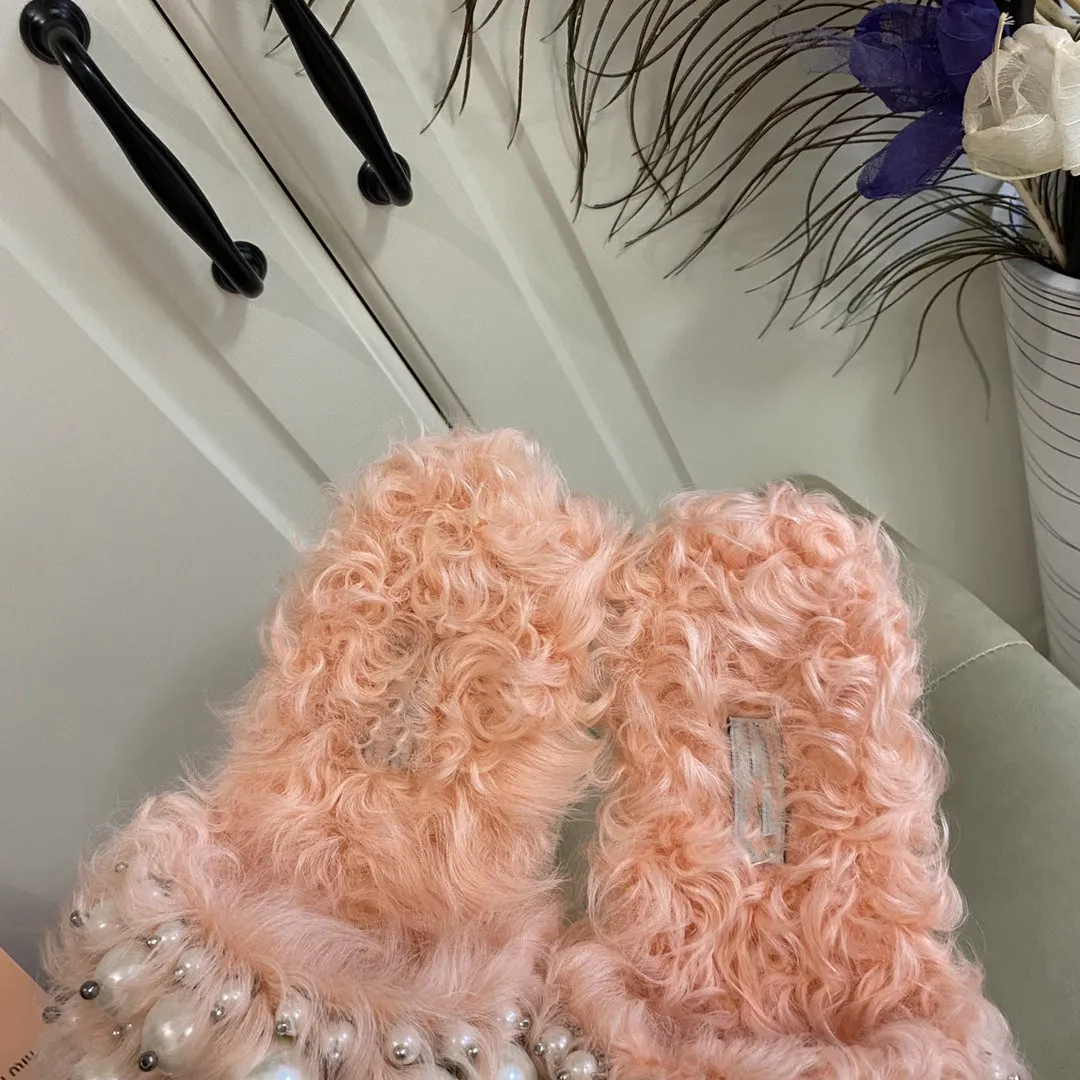 perals fleece fur slippers warm women fashion flats 35-40 high quality 2022 new