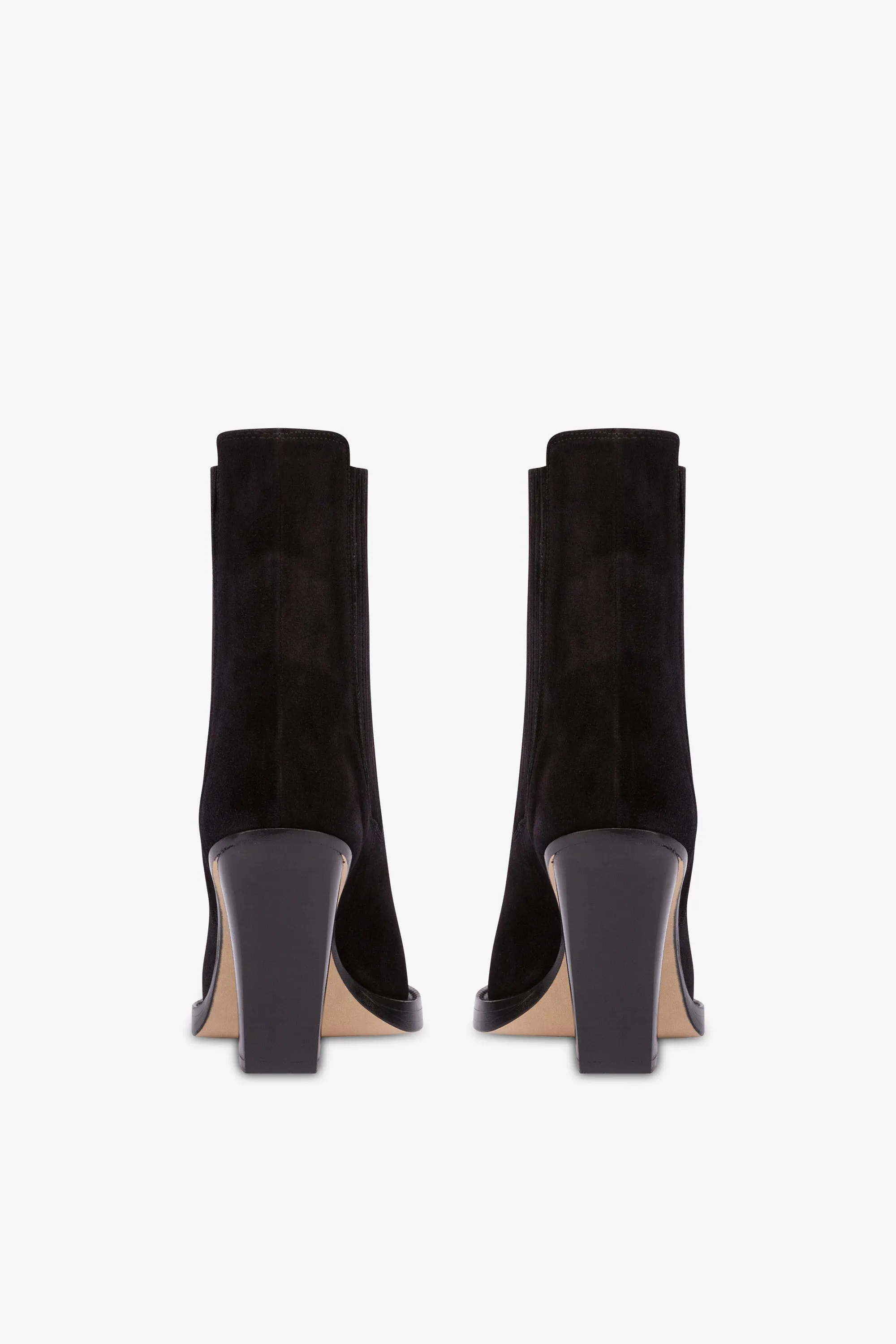 Pointed ankle boots in smooth off-black suede leather