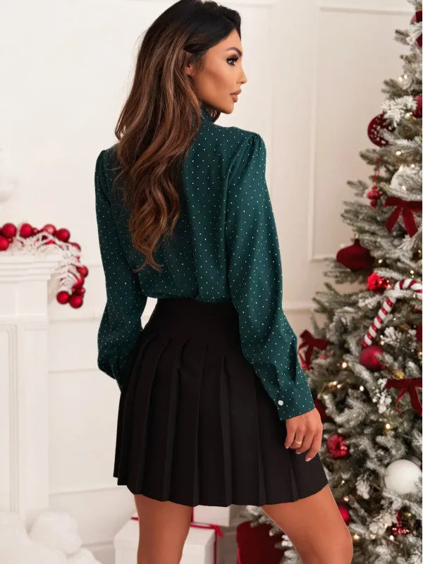 Polished V-Neck Beaded Long-Sleeve Single-Breasted Shirt
