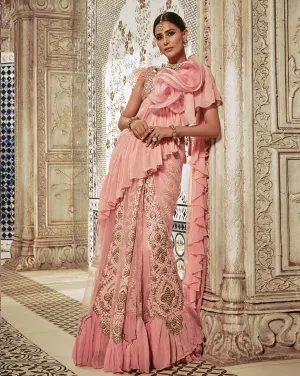 Powder Pink Ruffle Sari